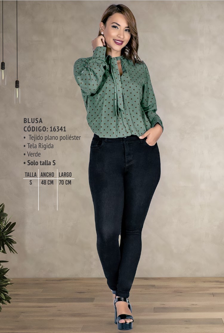 Blusa de tela rígida y tejido poliéster verde