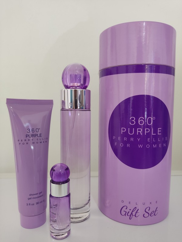 Set Perry Ellis 360 Purple Mujer: Perfume, Decants y Gel de Ducha