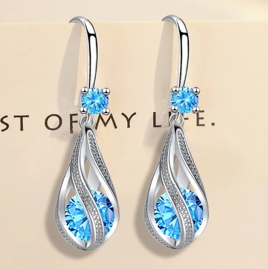 Pendientes brillantes de Plata de Ley 925 para mujer, aretes de cristal azul fino.