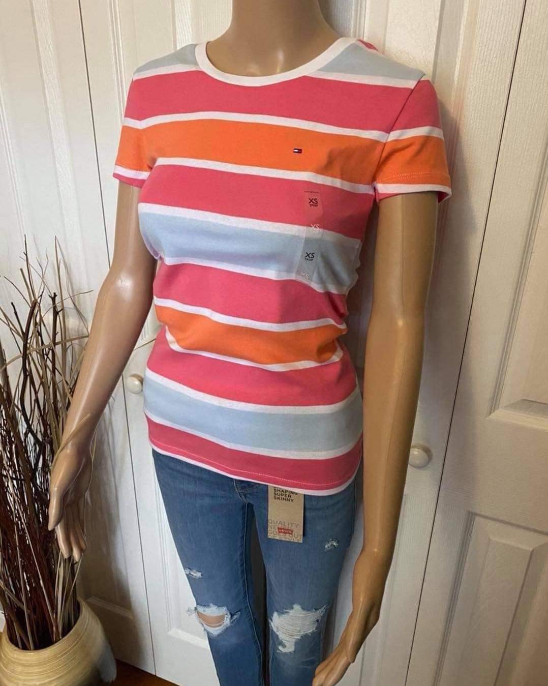 Blusa Casual Manga Corta Original Tommy Hilfiger de rayas colores